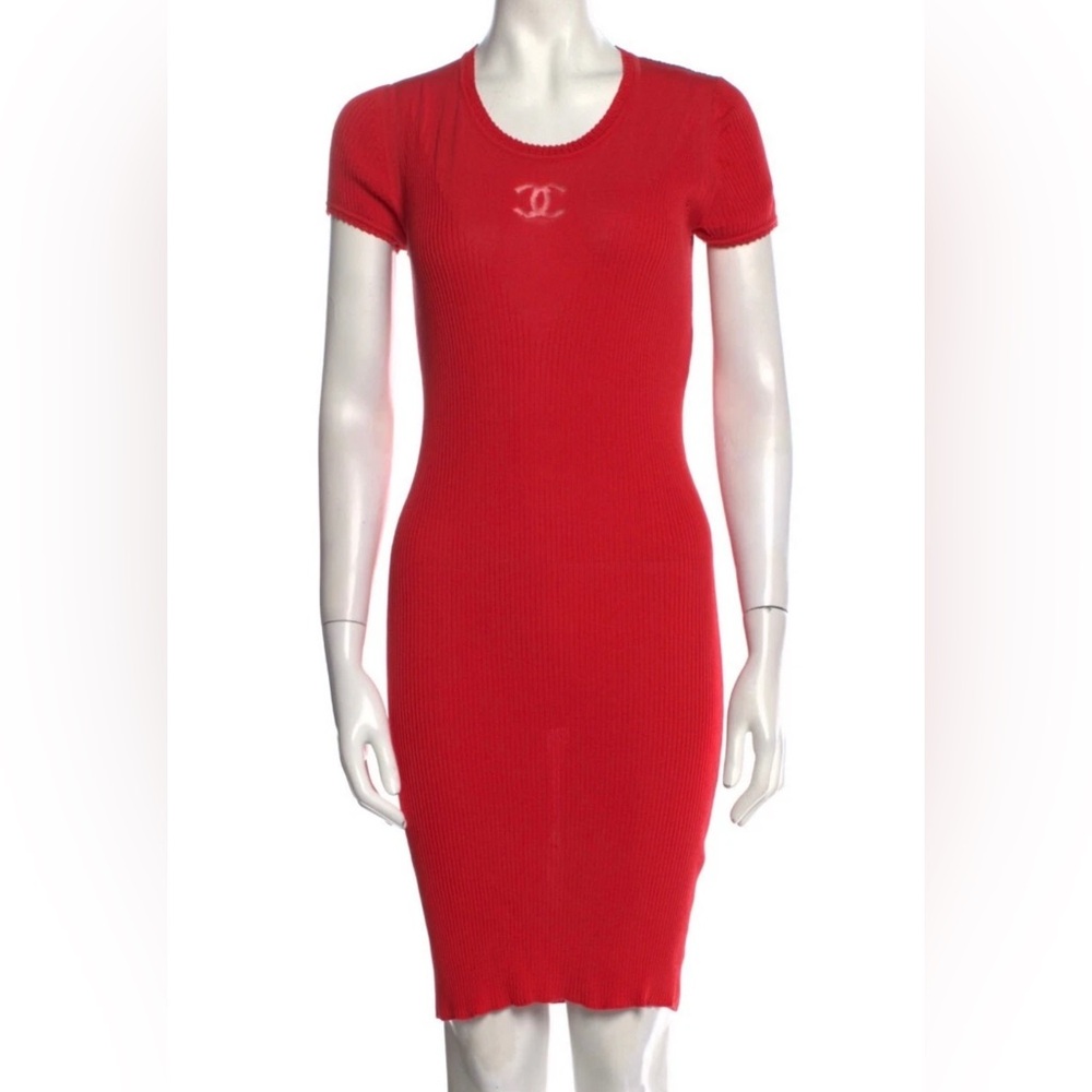 ❌SOLD❌LAST CALL!! Chanel Red Knit Dress w/ CC Logo
